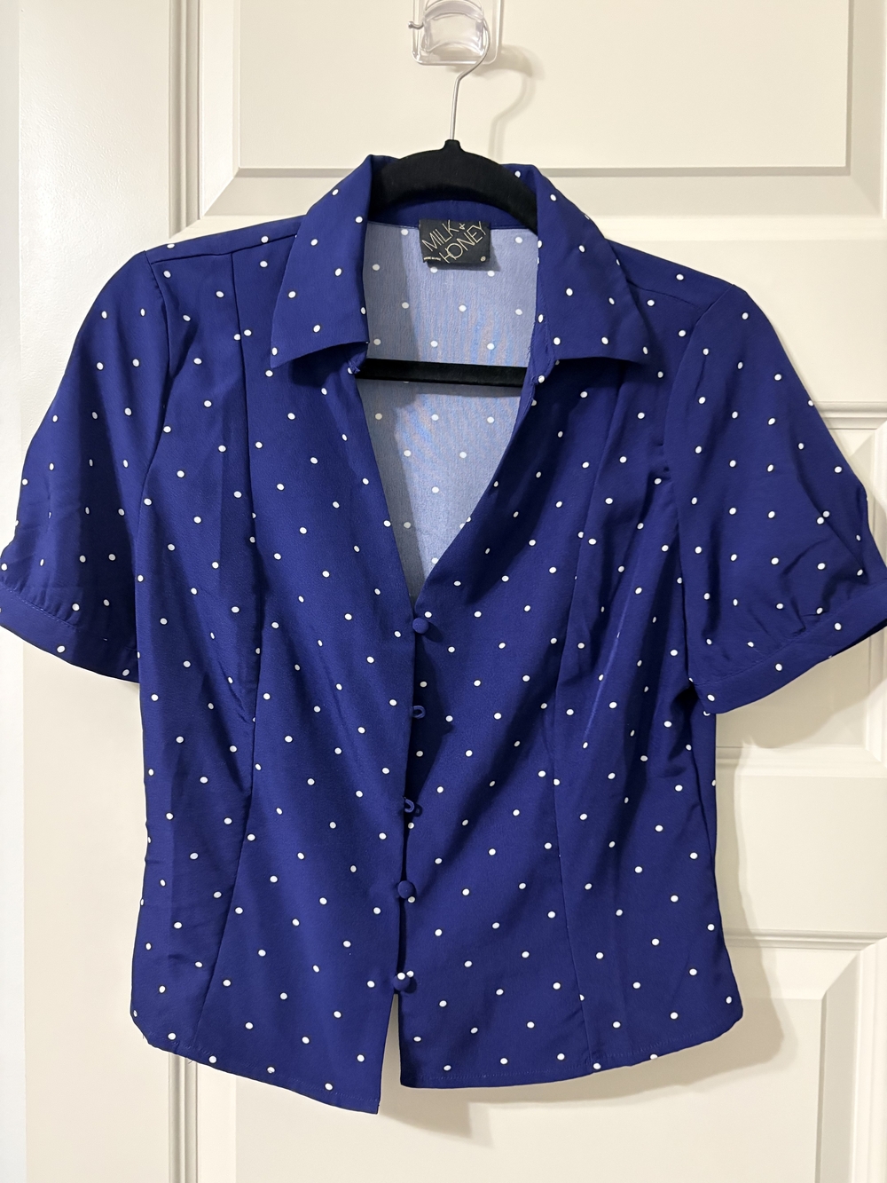 Royal Blue Polka Dot Short Sleeve Blouse